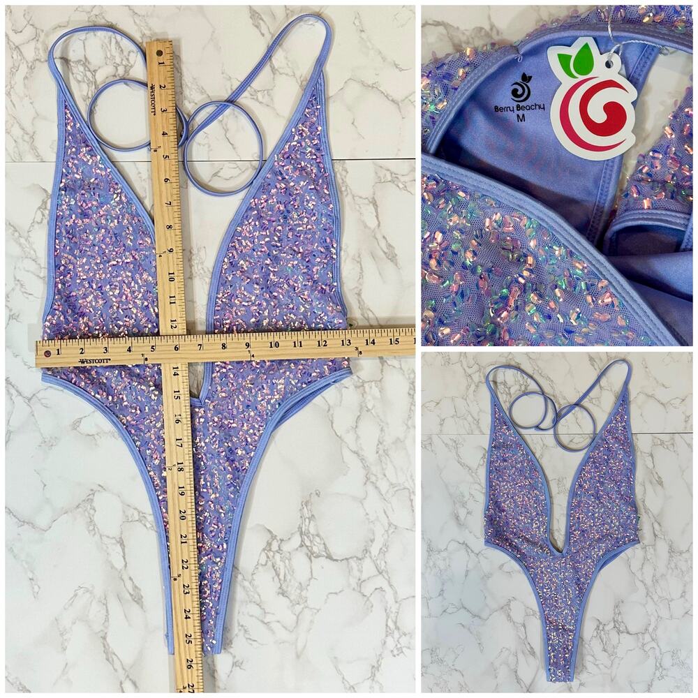BERRY BEACHY CASCADE BODY - PURPLE SEQUIN SZ M - Picture 14 of 15